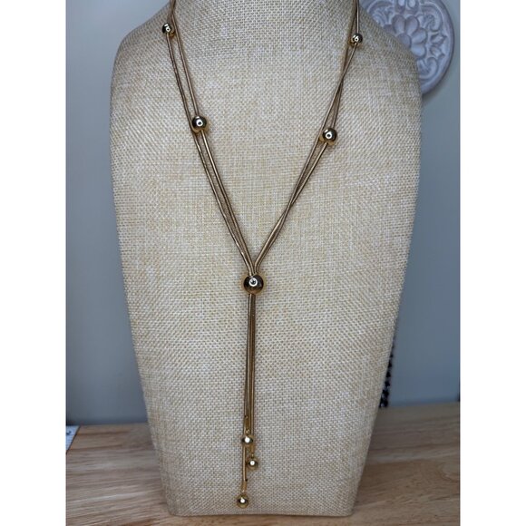 Alfani Gold-Tone Multi-Strand Ball Station Lariat Necklace - Picture 3 of 11